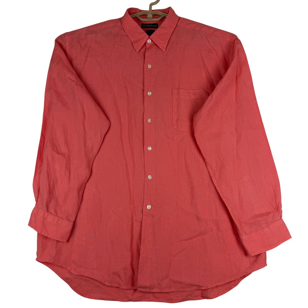 Joseph & Lyman Shirt Mens XL Coral Pink Italian Linen Long Sleeve Button Down